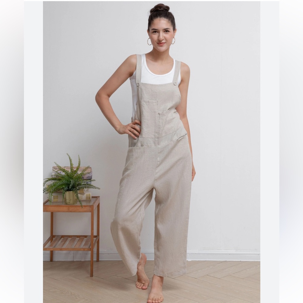 POETRY  100% Linen Wide Leg Jumpsuit In Olive Green Women’s Size 12